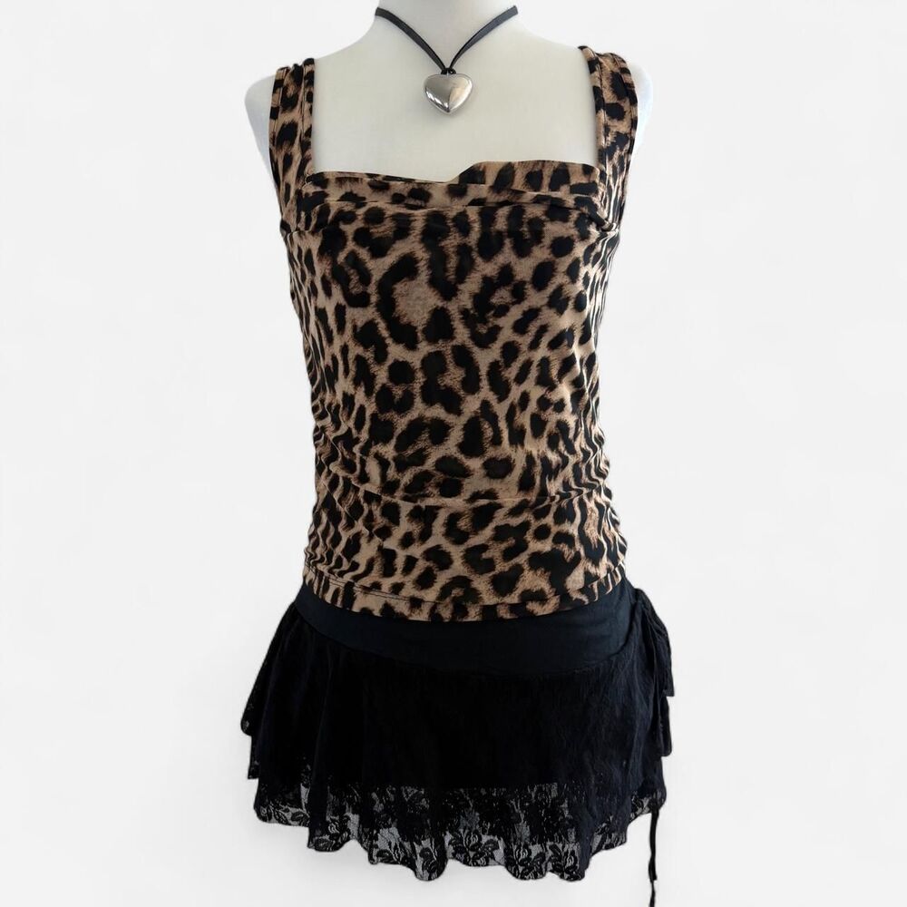 Good American Y2K Leopard Print Mesh Bustier in Lucky Leopard001